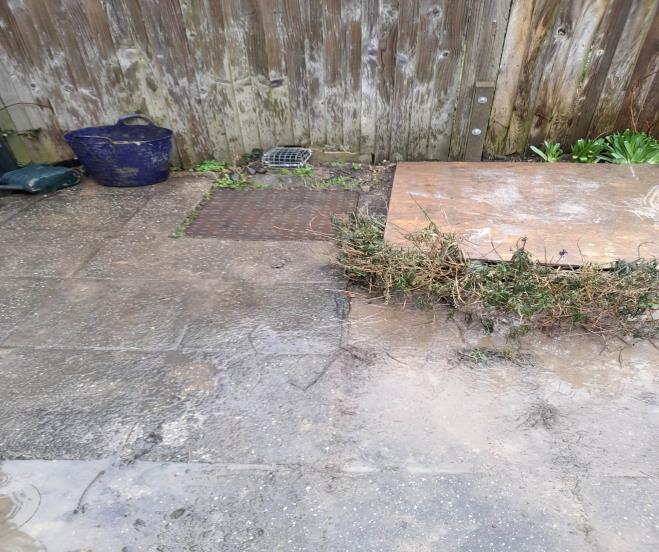 sewage and contaminated water on patio