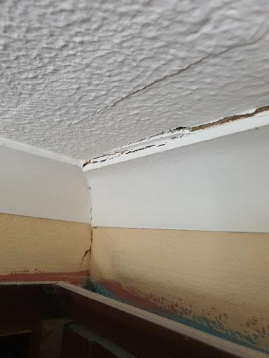 ingress of rainwater caused damaged ceiling